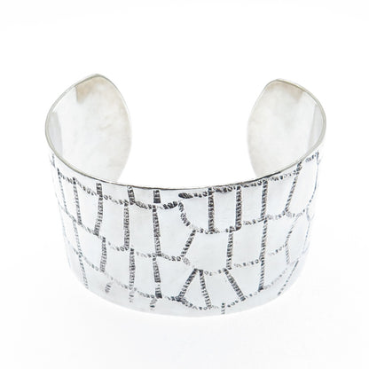 925 Sterling Silver Vintage Mexico Modernist Adjustable Wide Cuff Bracelet 6.75"