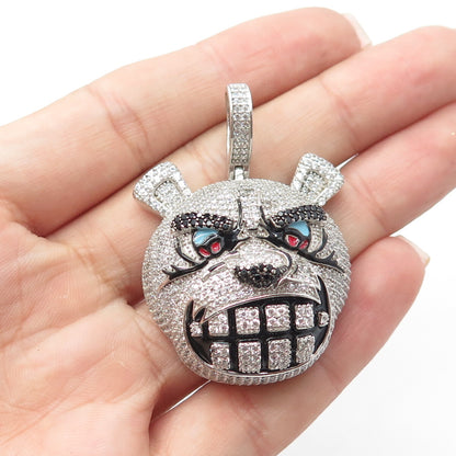 925 Sterling Silver REL Real Black Spinel Gemstone Enamel C Z Cartoon Pendant