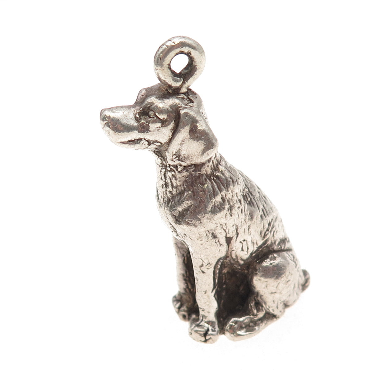 925 Sterling Silver Vintage Golden Retriever Oxidized 3D Hollow Pendant