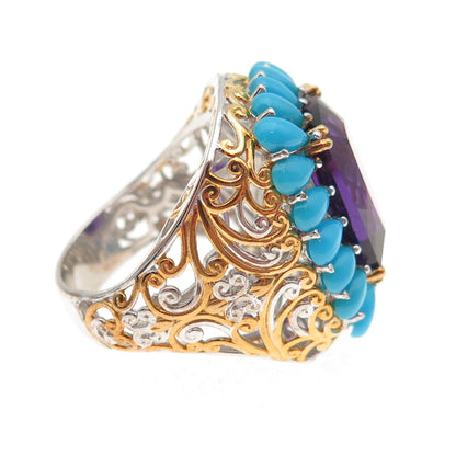 Michael Valitutti Gems En Vogue 925 Sterling Amethyst & Turquoise Ring Size 8.25
