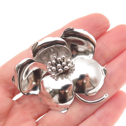 835 Silver Vintage Modernist Floral Oxidized Pin Brooch