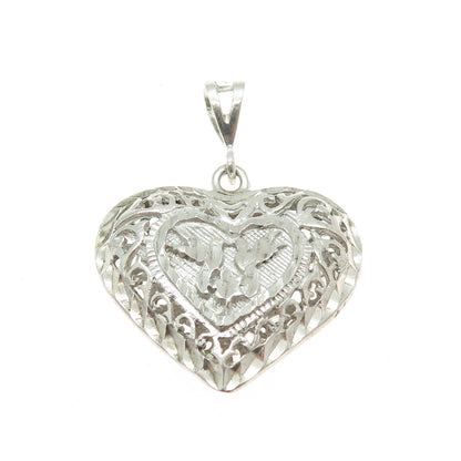 CHAPAL ZENRAY 925 Sterling Silver Vintage Diamond-Cut Puffy Ornate Heart Pendant