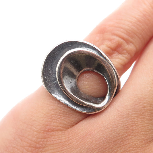 925 Sterling Silver Vintage Modernist Tornado Oxidized Ring Size 5.75