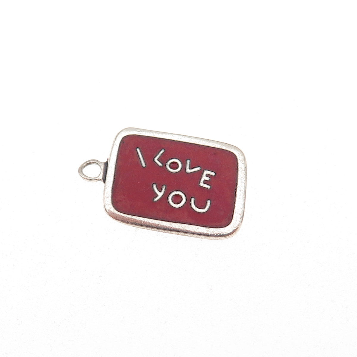 925 Sterling Silver Vintage Enamel I Love You Charm Pendant