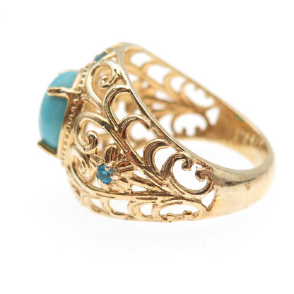 Chuck Clemency Sterling Silver Gold Plated Real Turquoise Apatite Ring Size 8.25