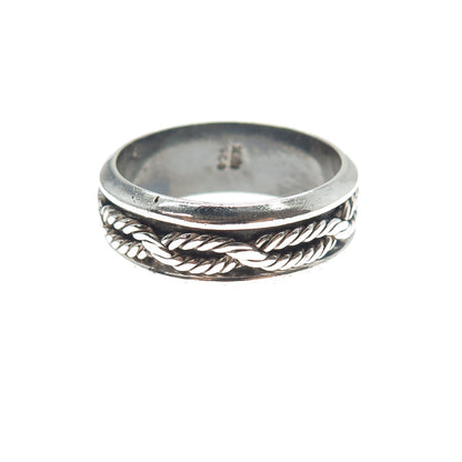 925 Sterling Silver Vintage Mexico Twisted Rope Oxidized Band Ring Size 14