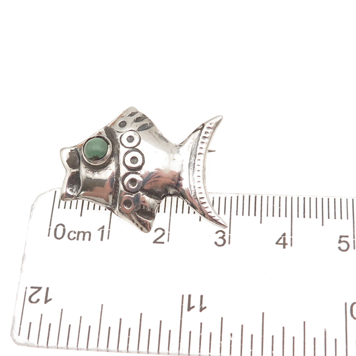 925 Sterling Silver Vintage Mexico Real Turquoise Fish Oxidized Pin Brooch