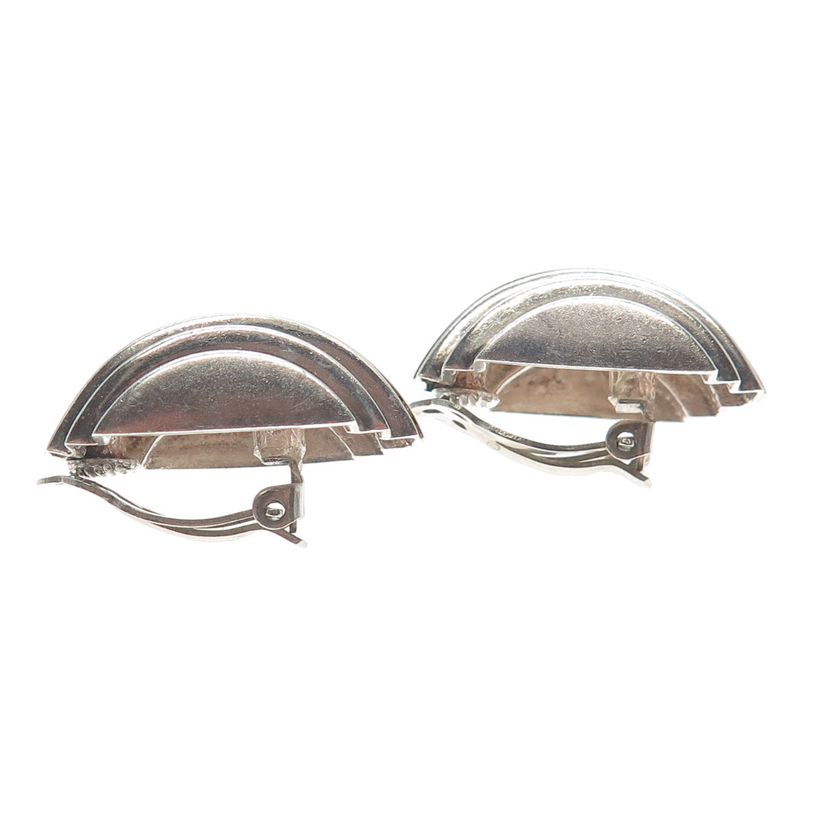 14K Gold & 925 Sterling Silver Vintage Modernist Oxidized Clip On Earrings