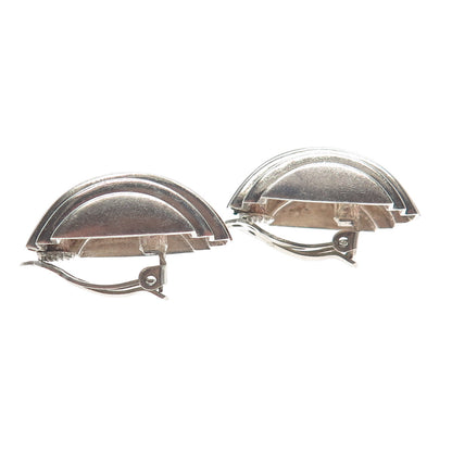 14K Gold & 925 Sterling Silver Vintage Modernist Oxidized Clip On Earrings