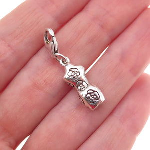 925 Sterling Silver Vintage Mannequin Rose Floral Lobster Lock Charm Pendant