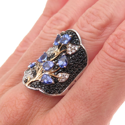 Chuck Clemency Sterling Silver 2-Tone Real Tanzanite Topaz Spinel Ring Size 8.25