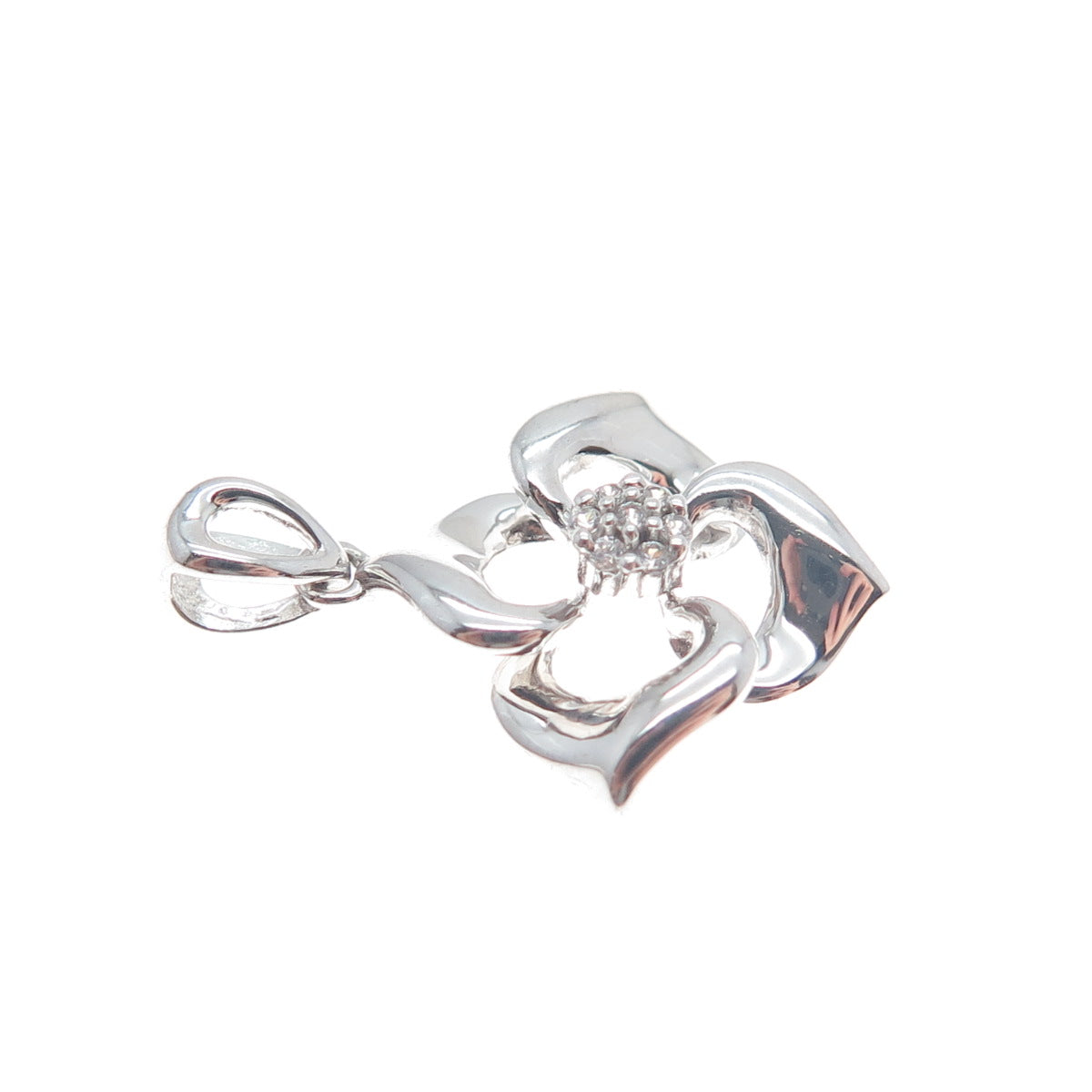 925 Sterling Silver Round-Cut C Z Flower Charm Pendant