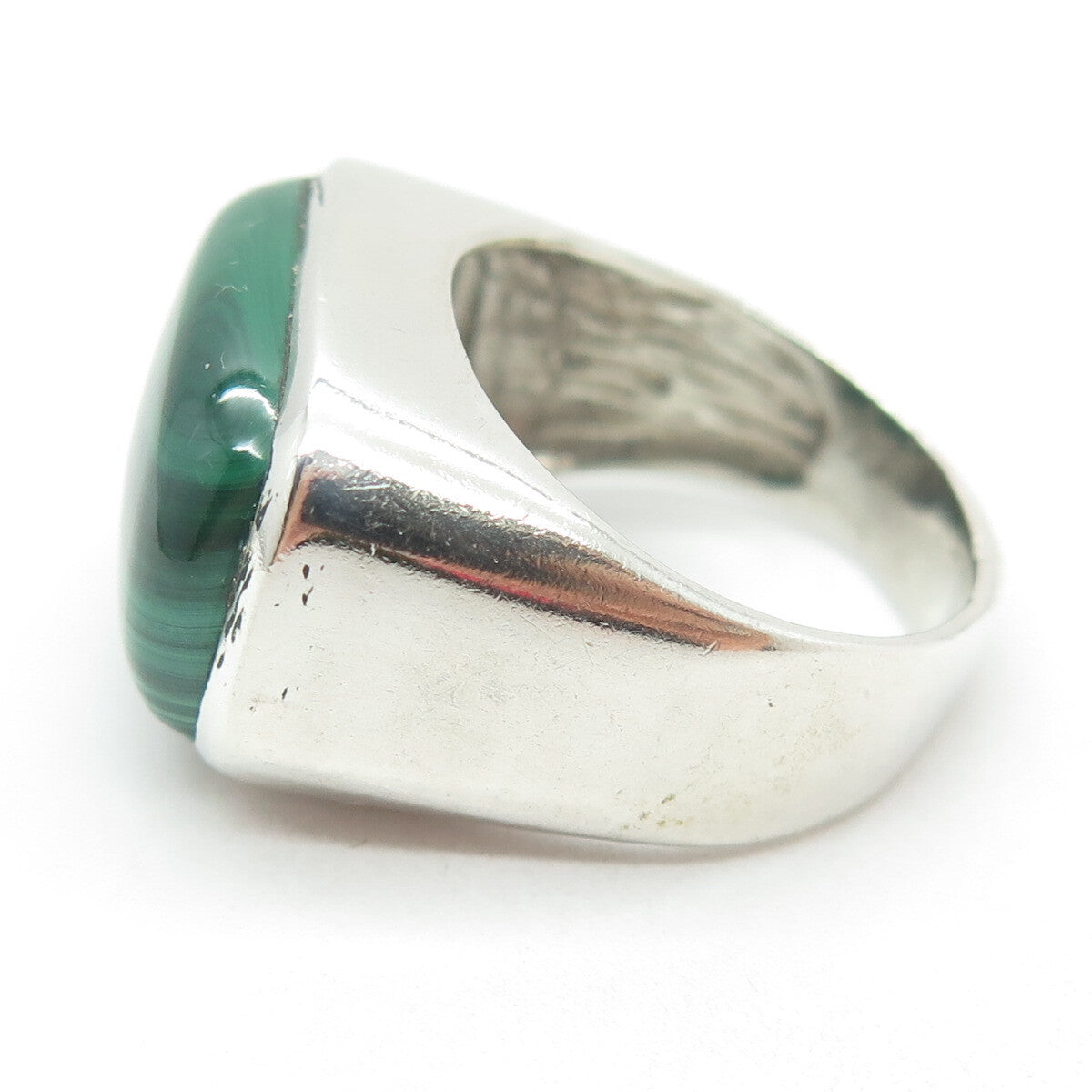 925 Sterling Silver Vintage Real Cabochon Malachite Ring Size 7.75