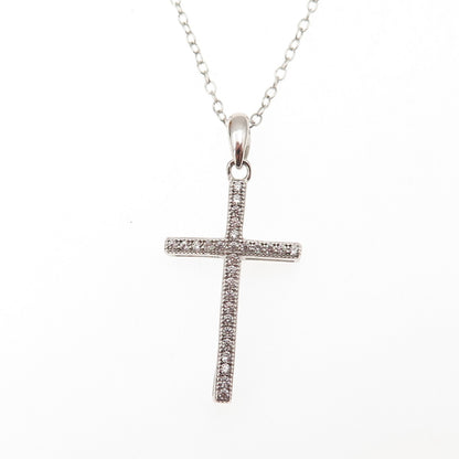 925 Sterling Silver Round-Cut C Z Cross Cable Chain Necklace 16-18"
