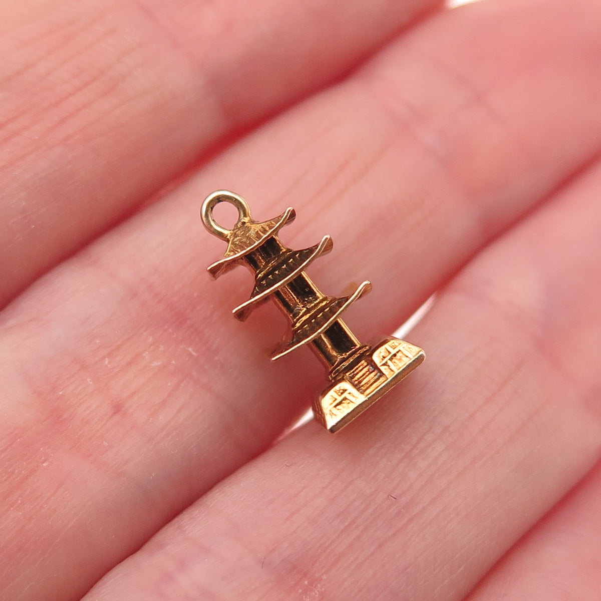 14K Gold Antique Japanese Pagoda 3D Charm Pendant