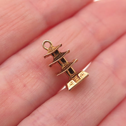 14K Gold Antique Japanese Pagoda 3D Charm Pendant