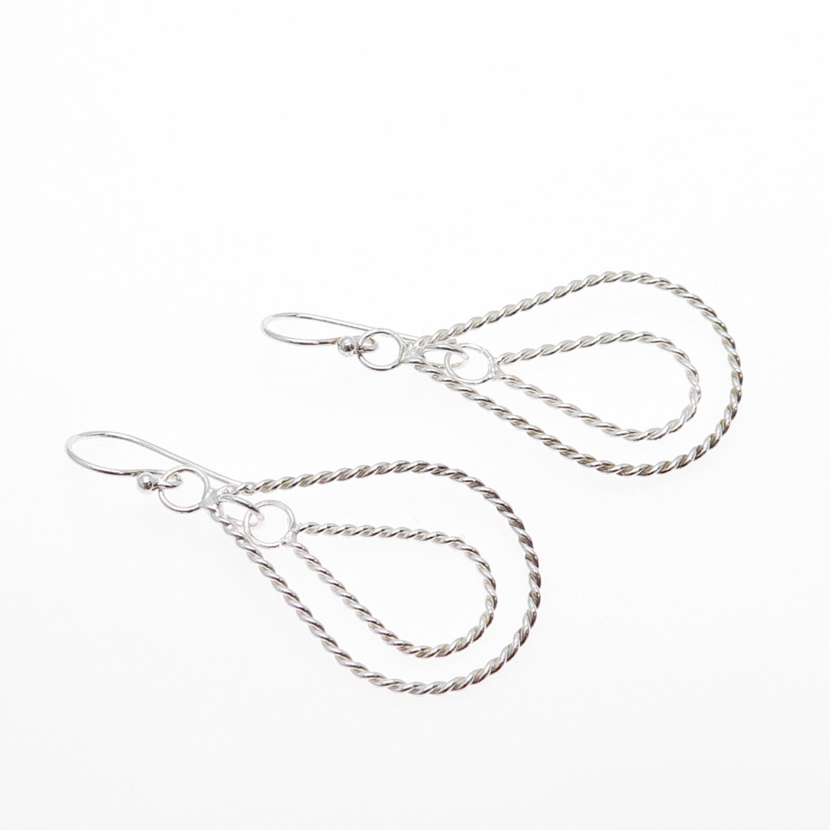 925 Sterling Silver Vintage Modernist Twisted Teardrop Dangle Earrings