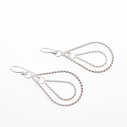 925 Sterling Silver Vintage Modernist Twisted Teardrop Dangle Earrings