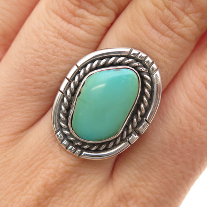 Old Pawn Sterling Vintage Southwestern Lone Mountain Turquoise Ring Size 9.75