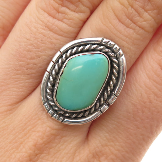 Old Pawn Sterling Vintage Southwestern Lone Mountain Turquoise Ring Size 9.75