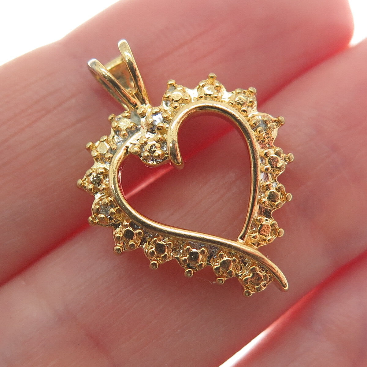 ROSS SIMONS 925 Sterling Gold Plated Vintage Diamond Accent Open Heart Pendant