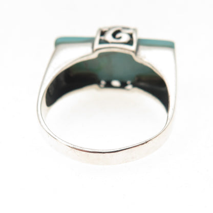 925 Sterling Silver Vintage Real Tyrone Turquoise Swirl Oxidized Ring Size 9.25