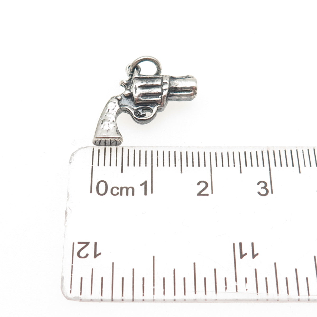 925 Sterling Silver Vintage Revolver Oxidized Mini Charm Pendant