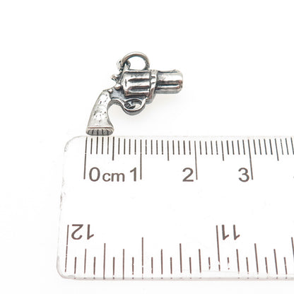 925 Sterling Silver Vintage Revolver Oxidized Mini Charm Pendant