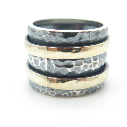 925 Sterling Silver Vintage 2-Tone Oxidized Hammered Rotating Ring Size 6
