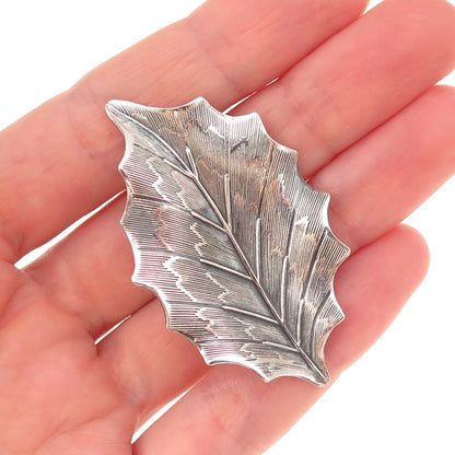 Beau 925 Sterling Silver Antique Art Deco Floral Leaf Oxidized Pin Brooch