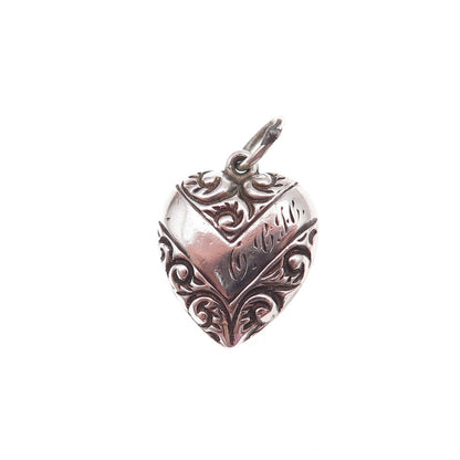 925 Sterling Silver Antique Art Deco Engraved Chatelaine Heart Charm Pendant