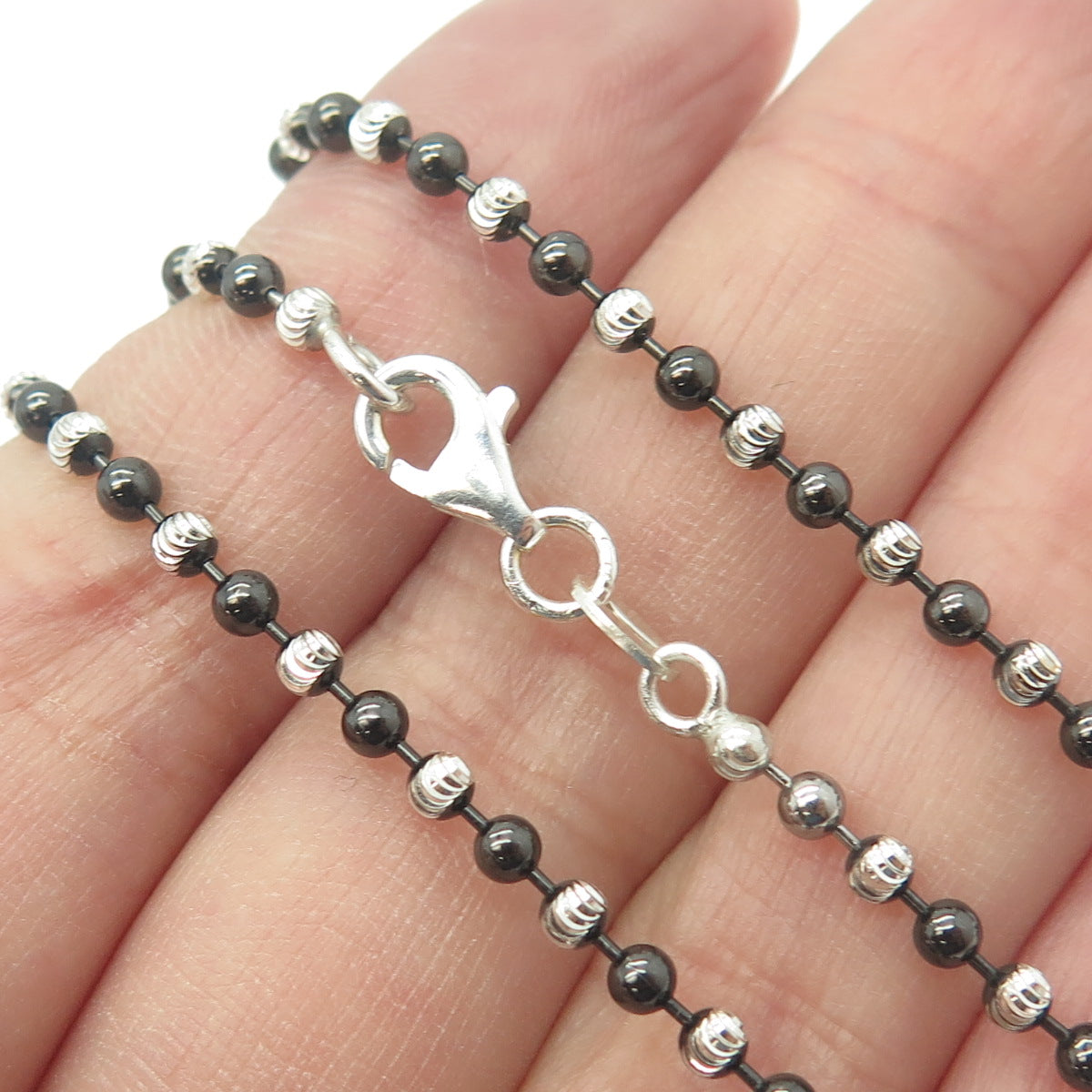 925 Sterling Silver 2-Tone Italy Ball Beaded Chain Necklace 16"