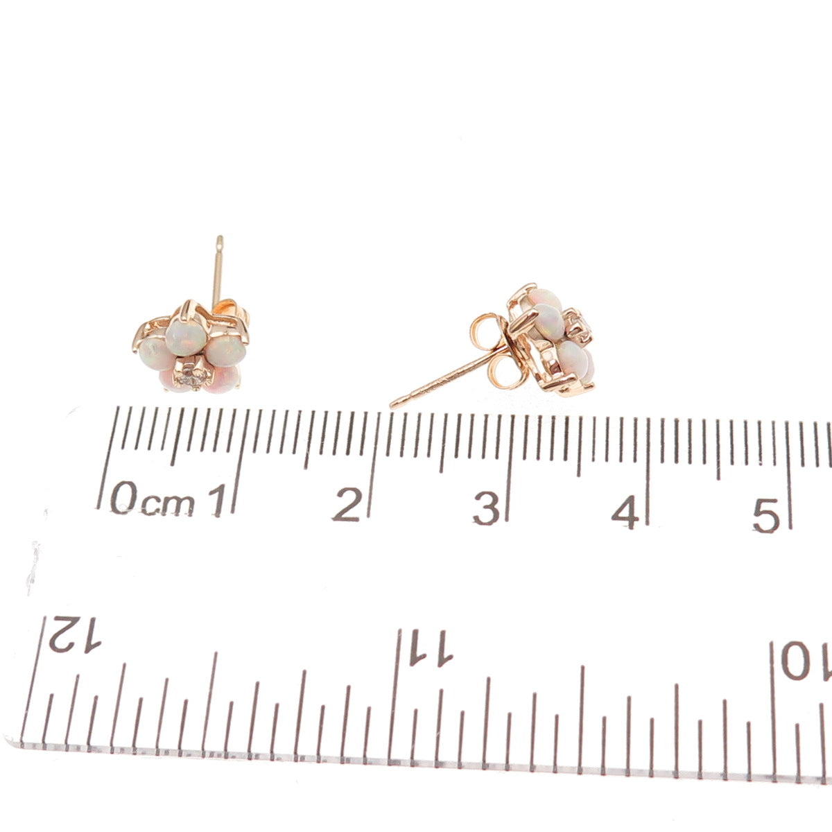 Ross Simons 925 Sterling Silver Gold Plated Real Opal & C Z Floral Stud Earrings