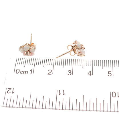 Ross Simons 925 Sterling Silver Gold Plated Real Opal & C Z Floral Stud Earrings
