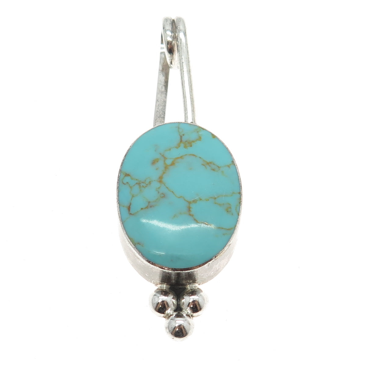 925 Sterling Silver Vintage Real Turquoise Modernist Pendant