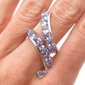 Chuck Clemency 925 Sterling Silver Real Tanzanite Bypass Ring Size 6.25