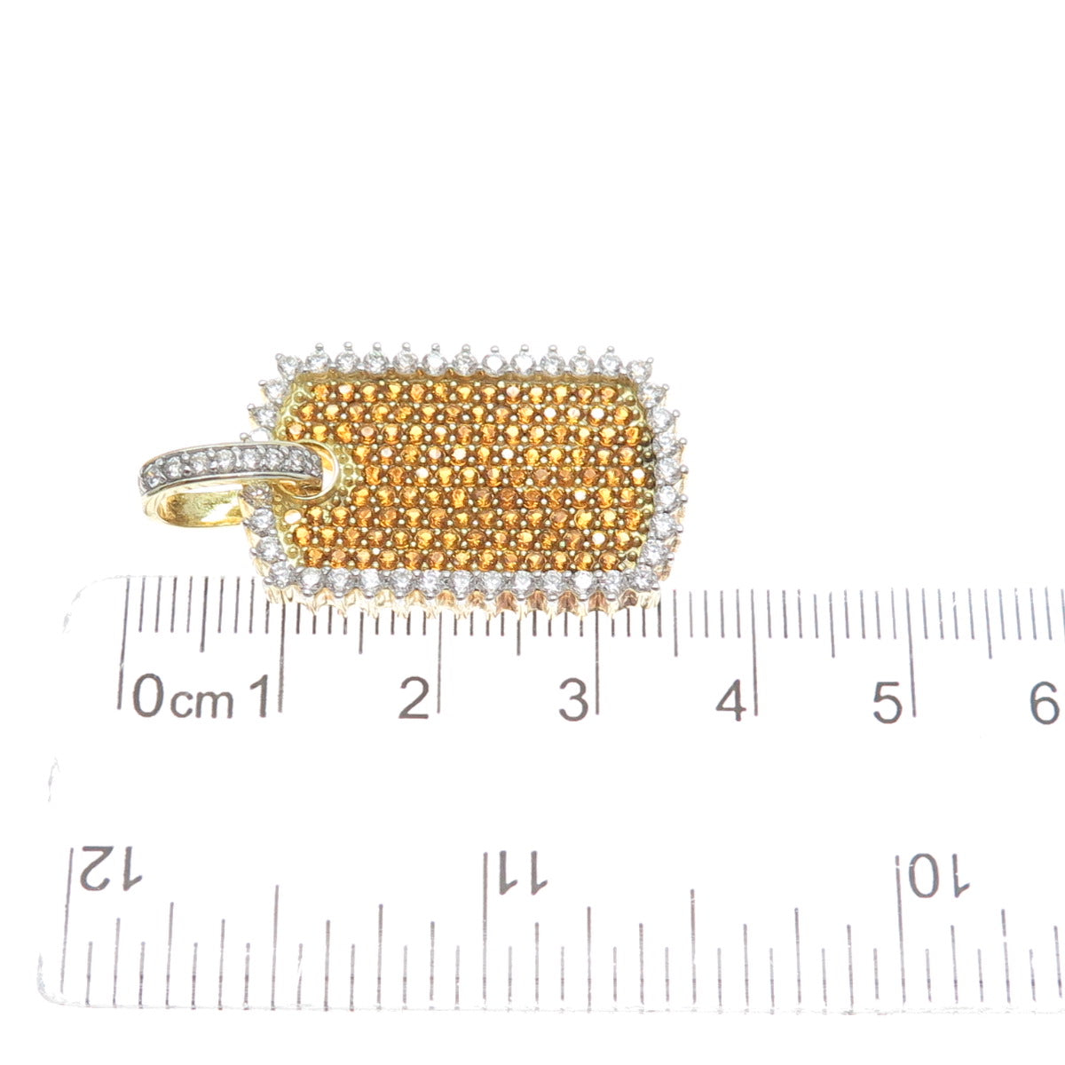 DADWANI 925 Sterling Silver Gold Plated White & Fire C Z Tag Pendant