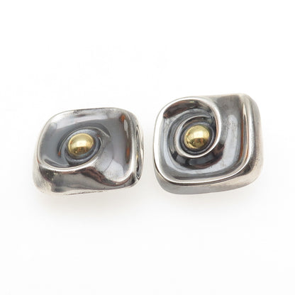 925 Sterling 2-Tone Vintage Mexico Modernist Spiral Oxidized Clip On Earrings