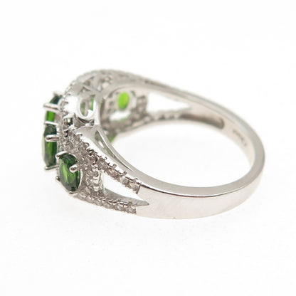 925 Sterling Silver Real Chrome Diopside & White Topaz Ring Size 7