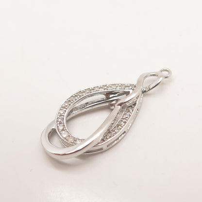 925 Sterling Silver Samuel Aaron Real White Diamond Twisted Teardrop Pendant