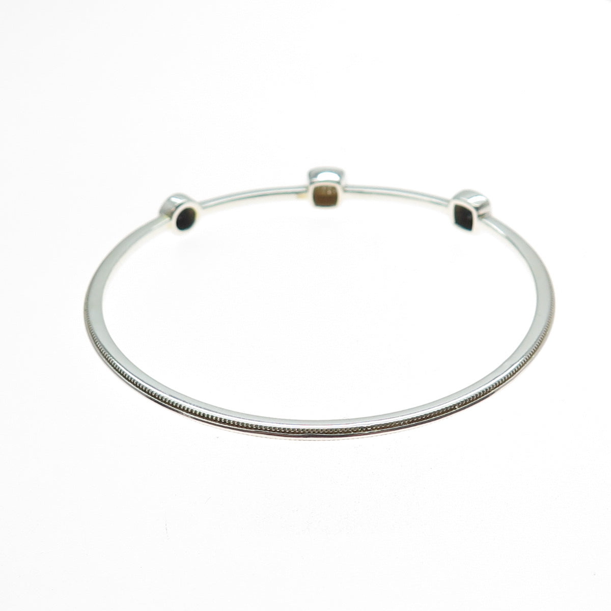 Sun Jewels 925 Sterling Silver Real Diamond & Black Spinel Bangle Bracelet 7.5"