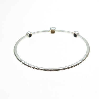 Sun Jewels 925 Sterling Silver Real Diamond & Black Spinel Bangle Bracelet 7.5"