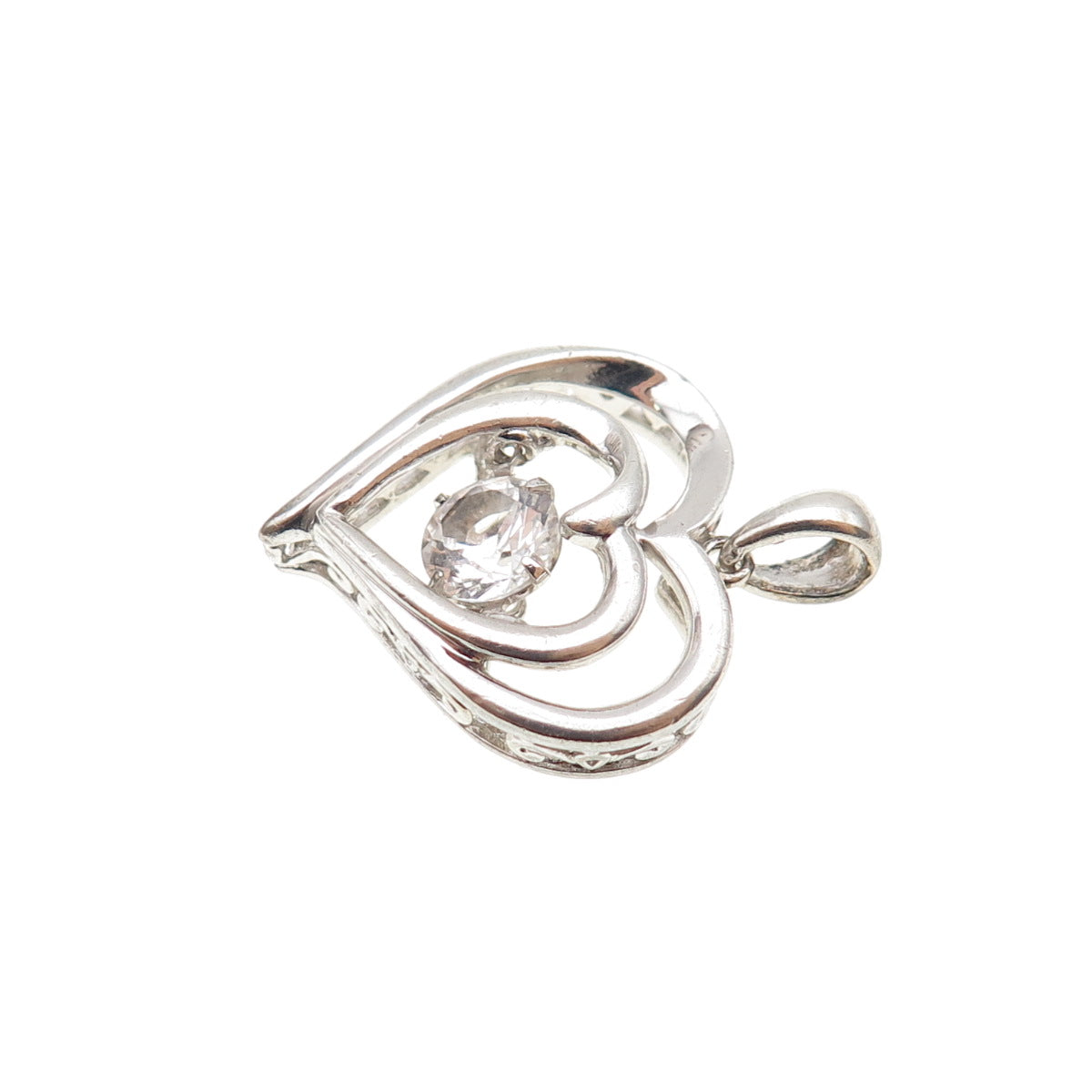 925 Sterling Silver Real Round-Cut White Topaz Heart Charm Pendant