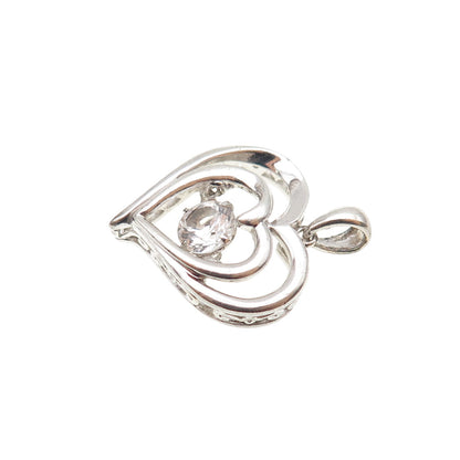 925 Sterling Silver Real Round-Cut White Topaz Heart Charm Pendant