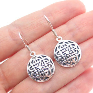 925 Sterling Silver Vintage Celtic Flower Oxidized Dangle Earrings