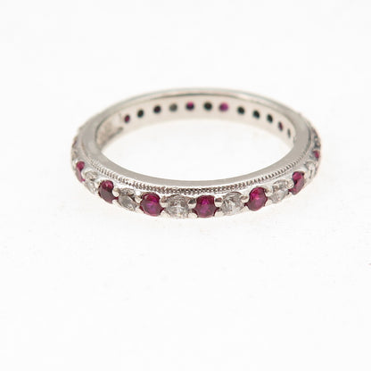 Tacori 925 Sterling Silver Lab-Created Ruby & C Z Eternity Band Ring Size 7.25