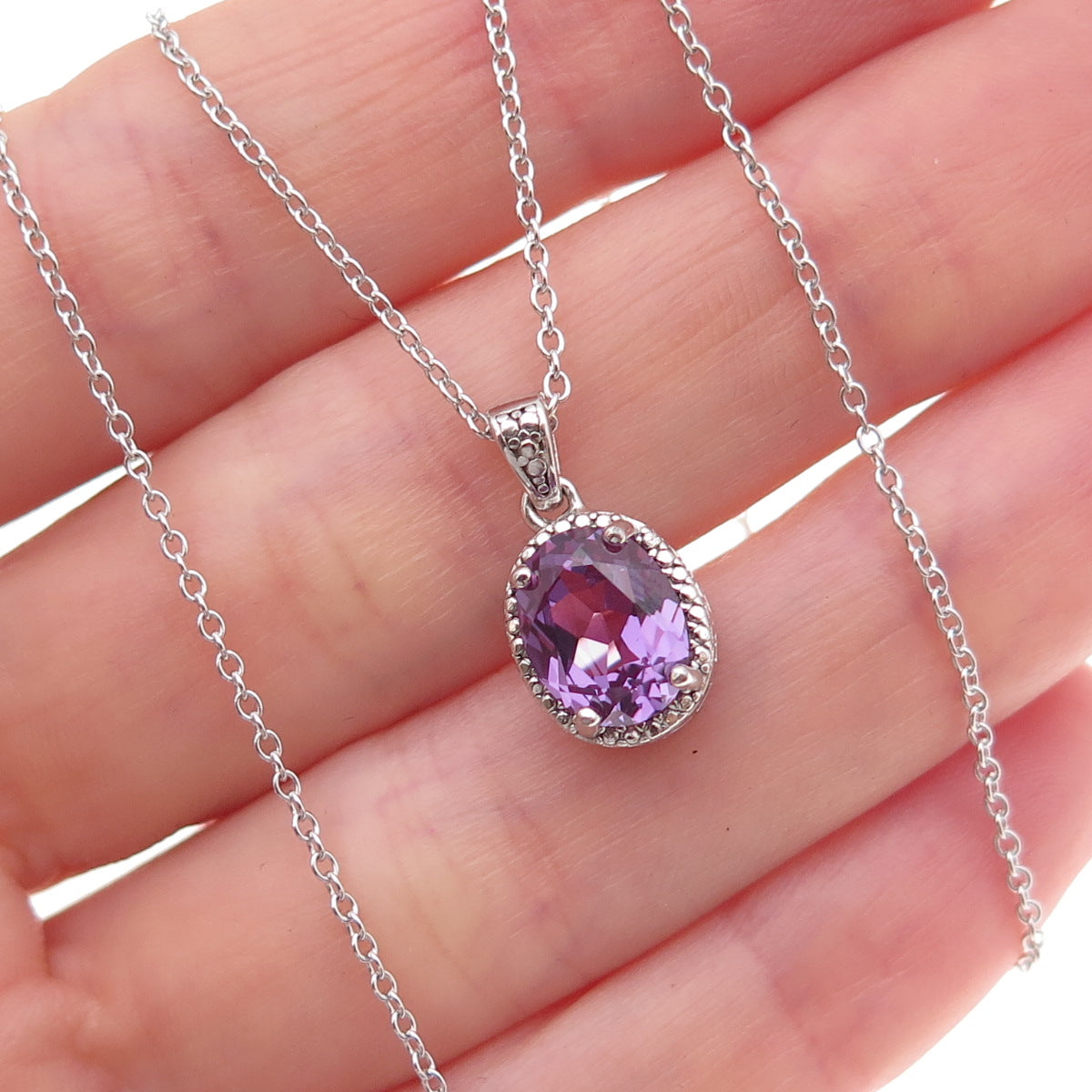 Dee Berkle 925 Sterling Silver Lab-Created Peacock Sapphire Chain Necklace 18"