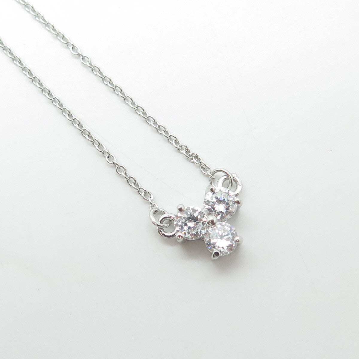 925 Sterling Silver Round-Cut Shaped White C Z Cable Chain Necklace 16"