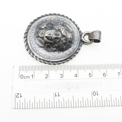 900 Silver Antique 1902 One Morgan Dollar Repousse Oxidized Charm Pendant