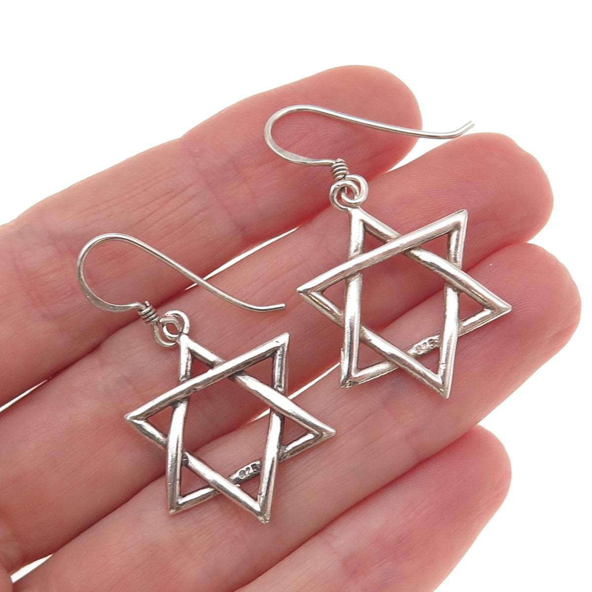 925 Sterling Silver Vintage Star of David Oxidized Dangle Earrings